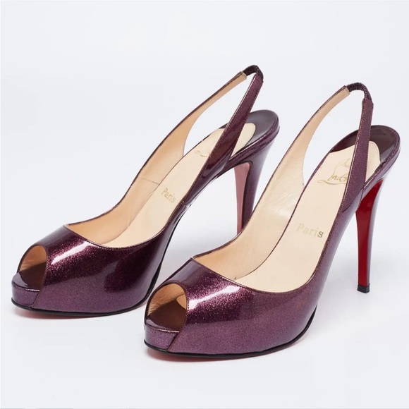 Christian Louboutin Glitter Leather Slingback Heels - Picture 1 of 9